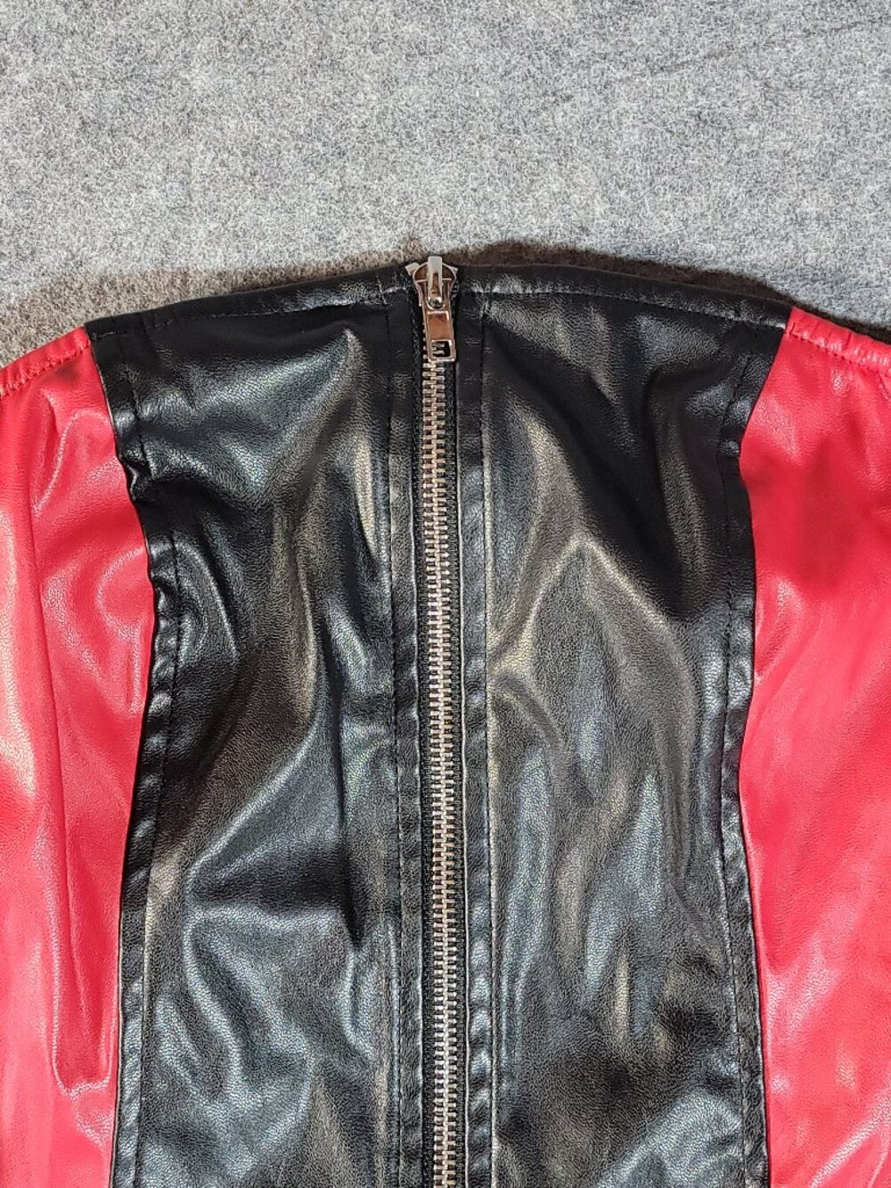 Windsor Revved Up Racer Faux Leather Strapless Zip Front Mini Dress Black Red XS - Picture 3 of 12